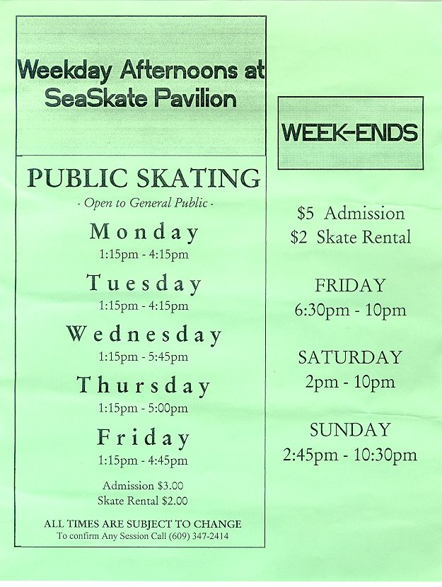 SeaSkate schedule